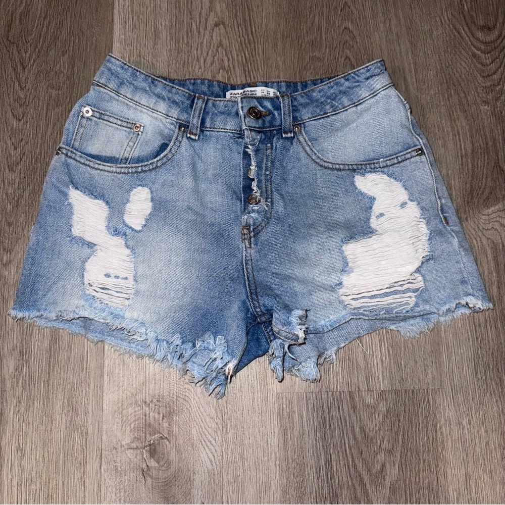 ZARA Metallic Trimmed Denim Shorts